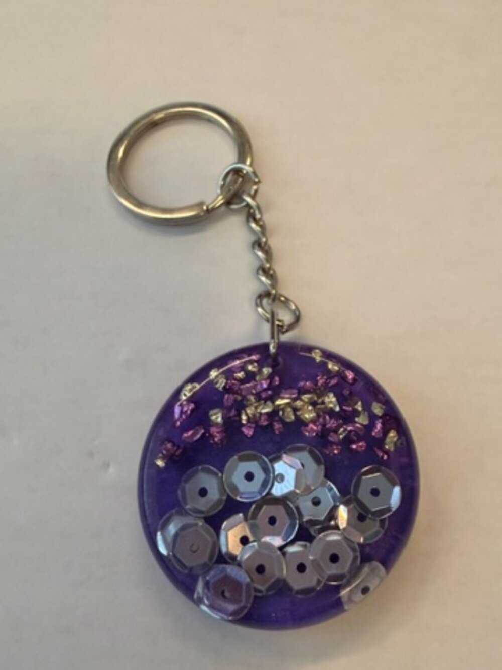 Handmade Purple Sequin & Sparkle Resin Keychain